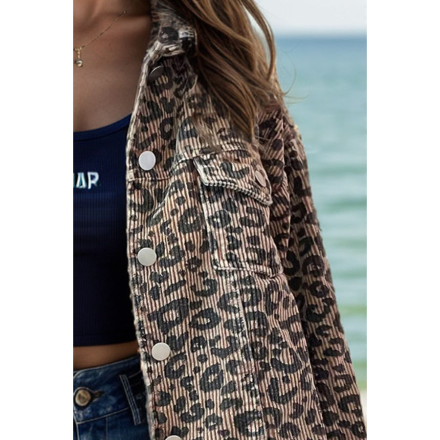 Leopard Button Down Long Sleeve Jacket Apparel and Accessories