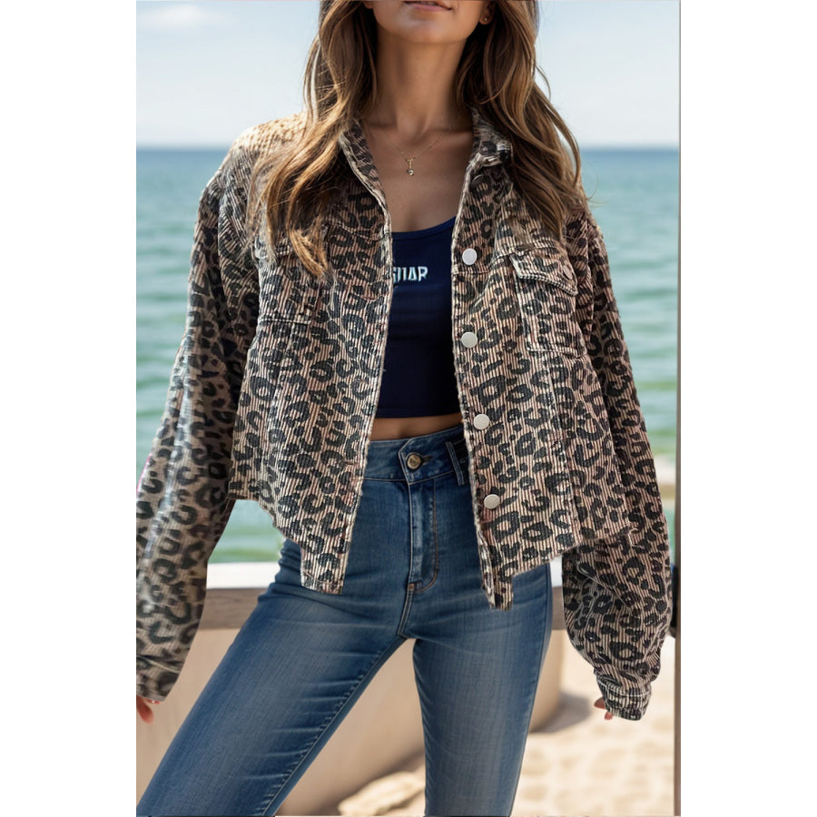 Leopard Button Down Long Sleeve Jacket Leopard / S Apparel and Accessories