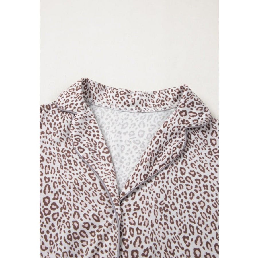 Leopard Button Down Long Sleeve Top and Pants Lounge Set Apparel and Accessories