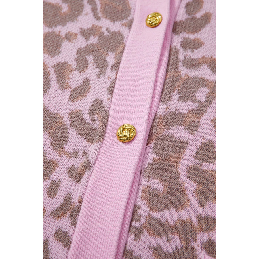 Leopard Button Down Short Sleeve Sweater Cardigan Apparel and Accessories
