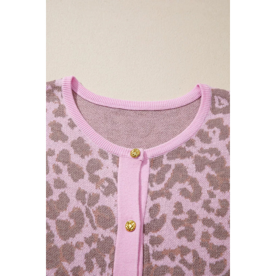 Leopard Button Down Short Sleeve Sweater Cardigan Apparel and Accessories