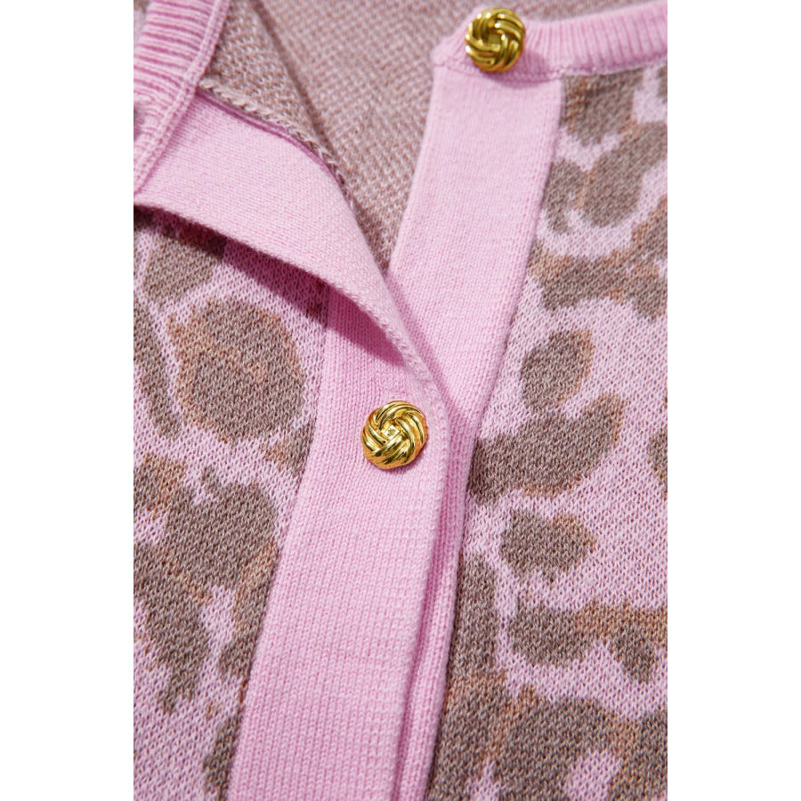 Leopard Button Down Short Sleeve Sweater Cardigan Apparel and Accessories