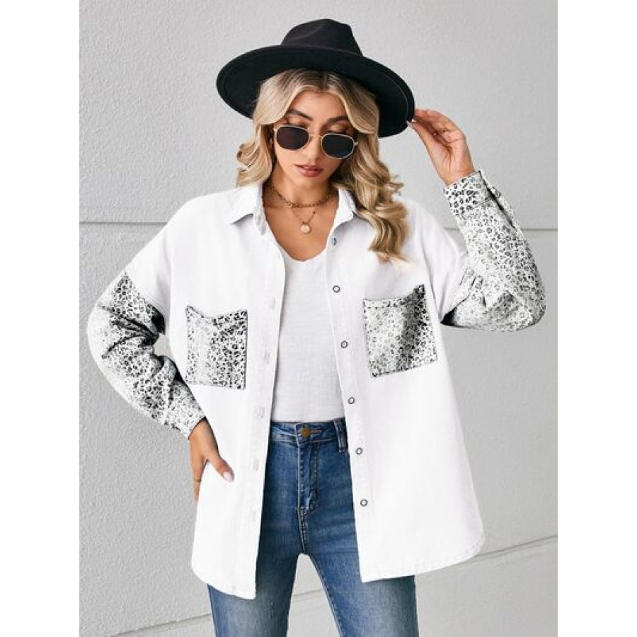 Leopard Button Up Denim Jacket Clothing