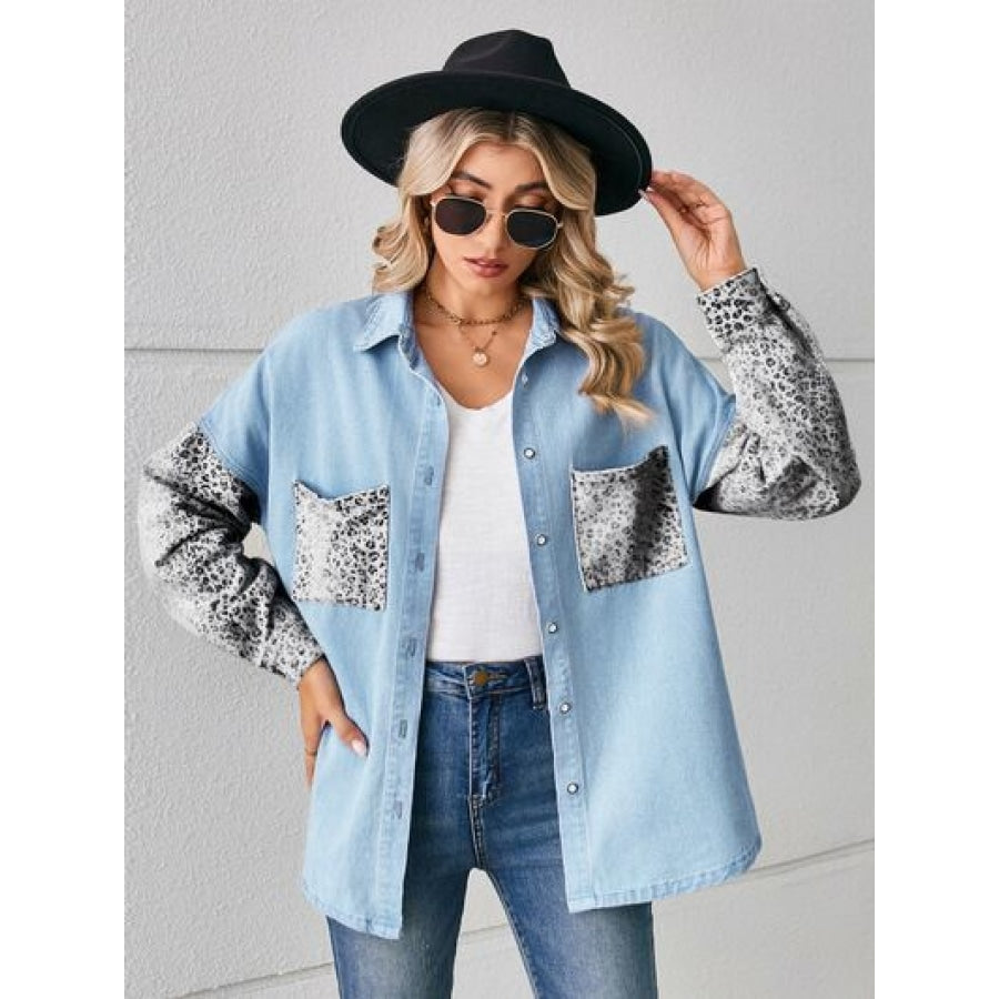 Leopard Button Up Denim Jacket Clothing