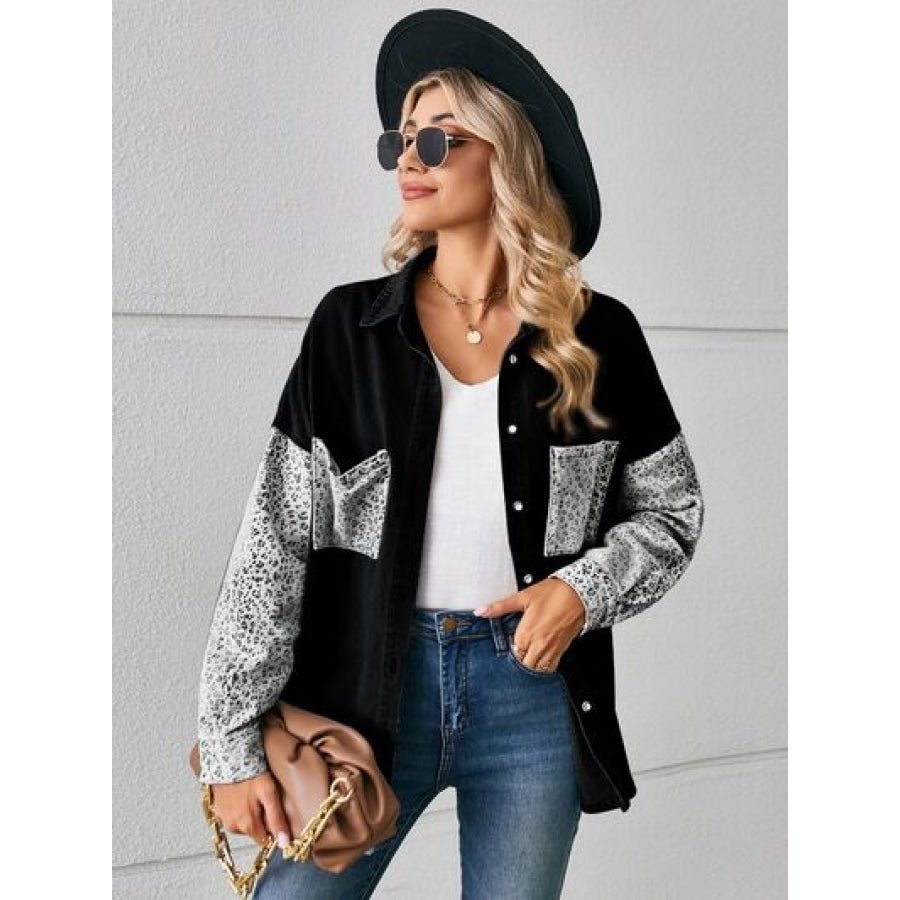 Leopard Button Up Denim Jacket Clothing