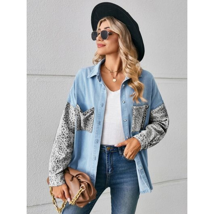 Leopard Button Up Denim Jacket Clothing