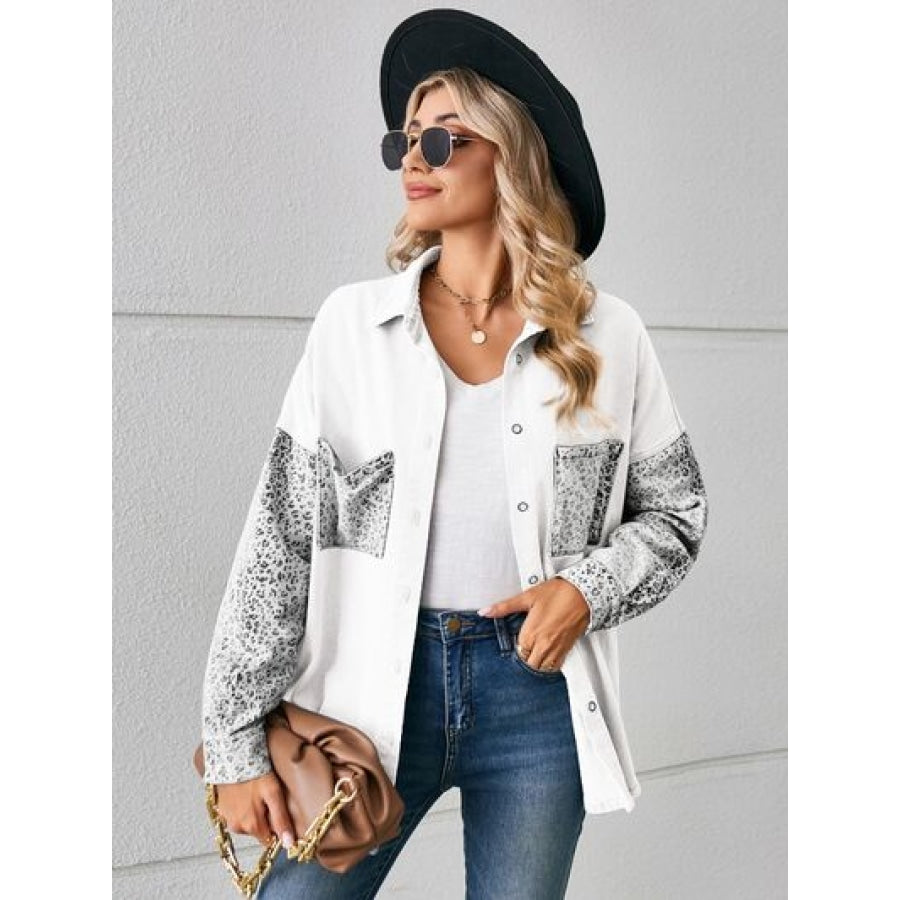 Leopard Button Up Denim Jacket Clothing