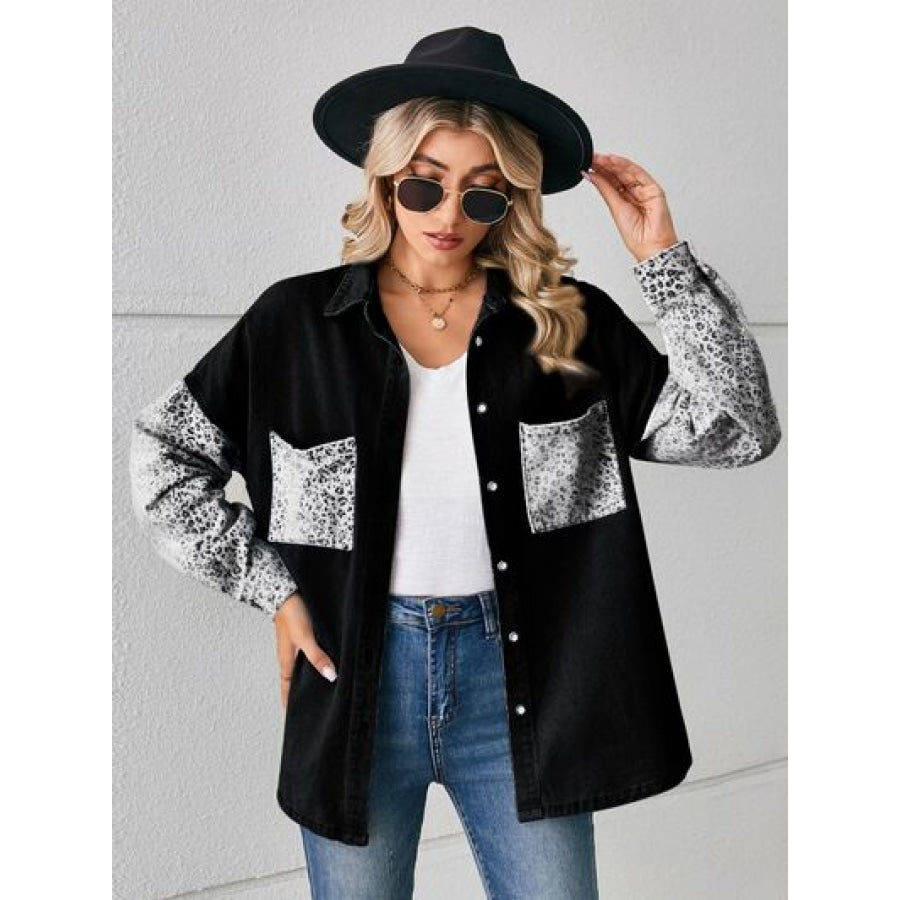 Leopard Button Up Denim Jacket Clothing