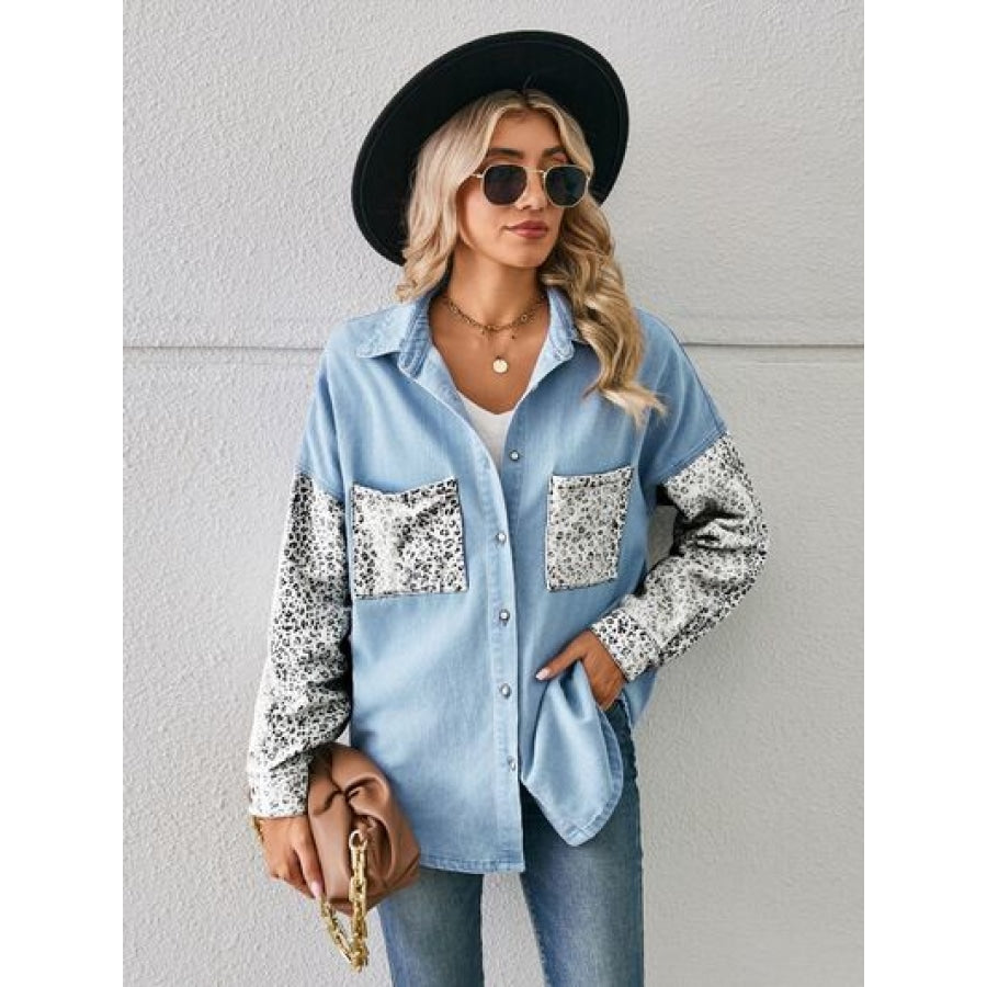 Leopard Button Up Denim Jacket Light / S Clothing