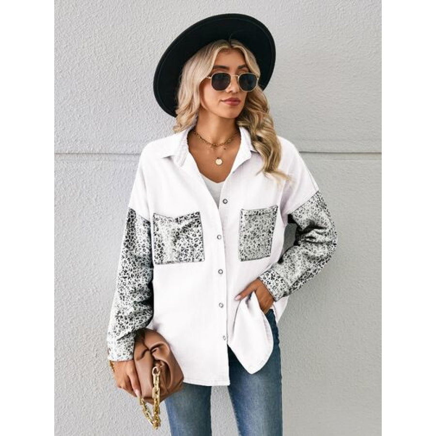 Leopard Button Up Denim Jacket White / S Clothing