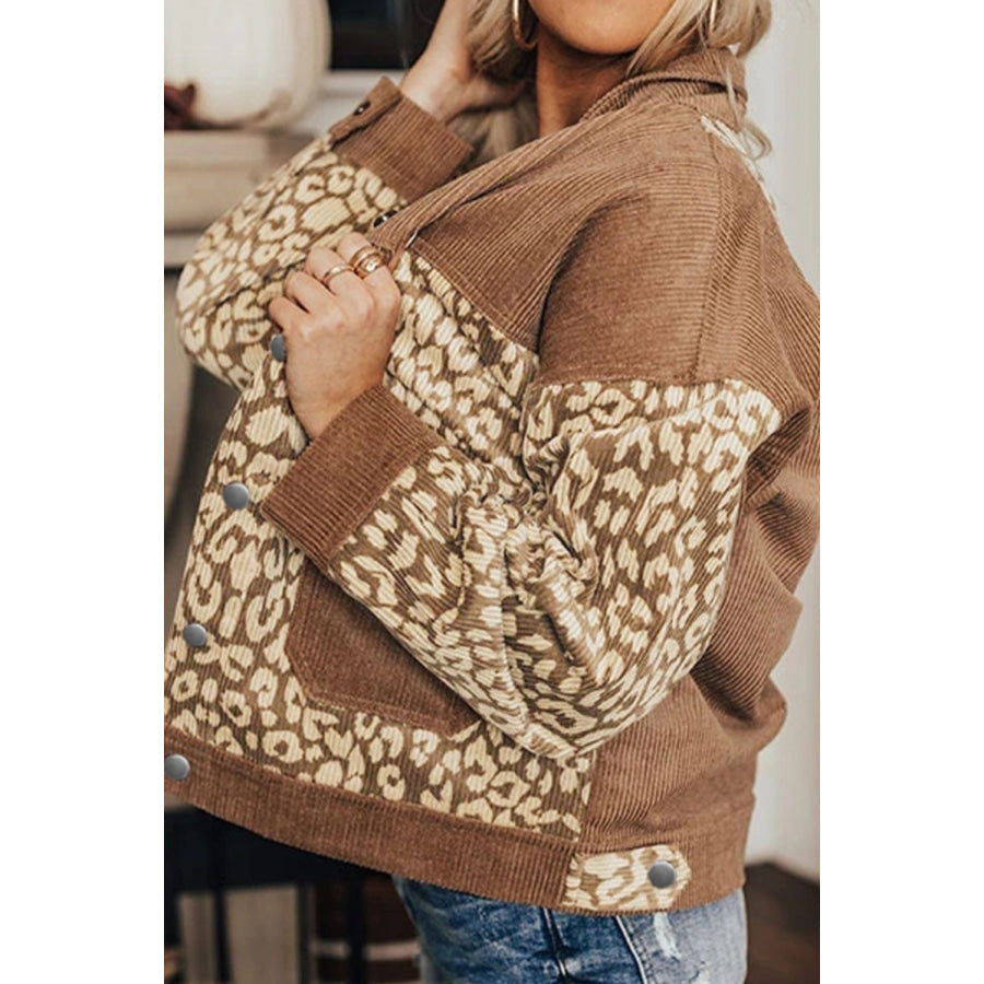 Leopard Button Up Drop Shoulder Jacket Apparel and Accessories