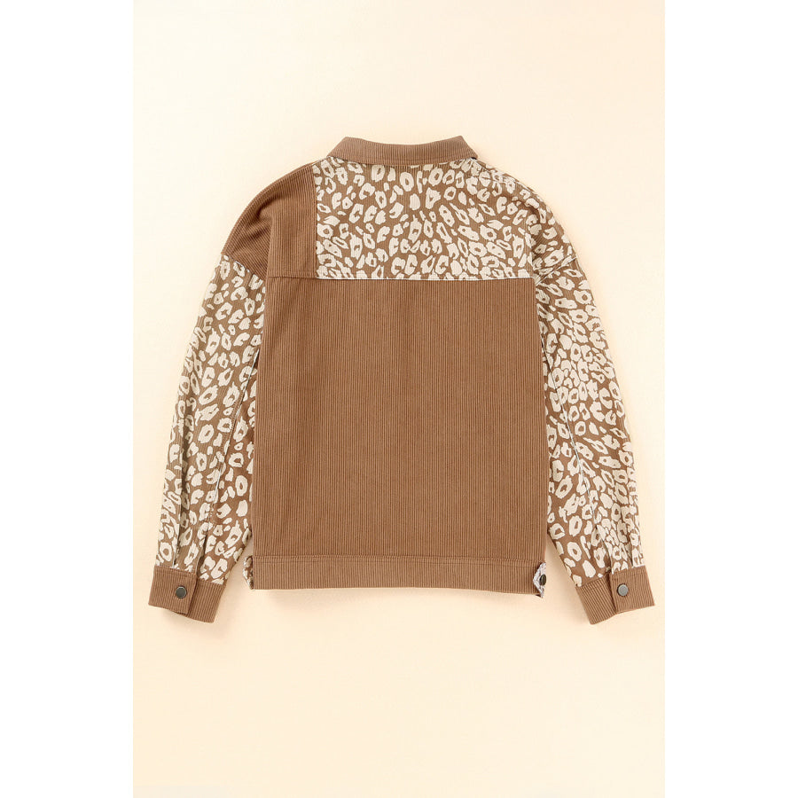 Leopard Button Up Drop Shoulder Jacket Apparel and Accessories