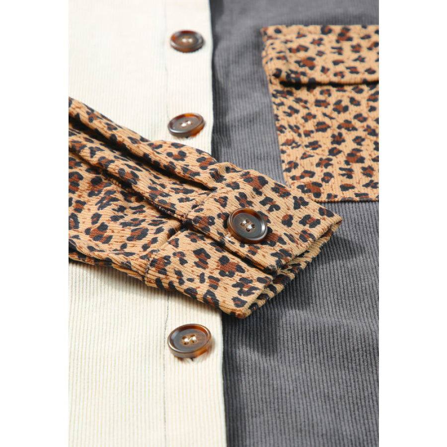 Leopard Button Up Drop Shoulder Jacket Apparel and Accessories