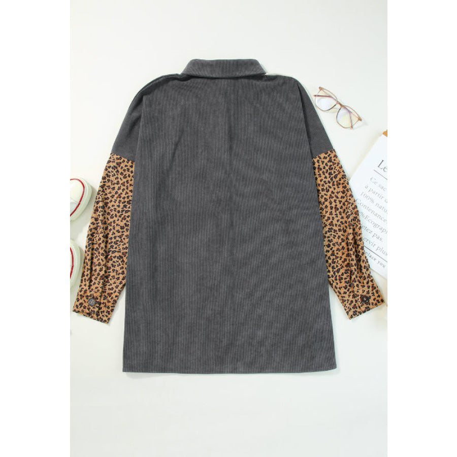 Leopard Button Up Drop Shoulder Jacket Apparel and Accessories