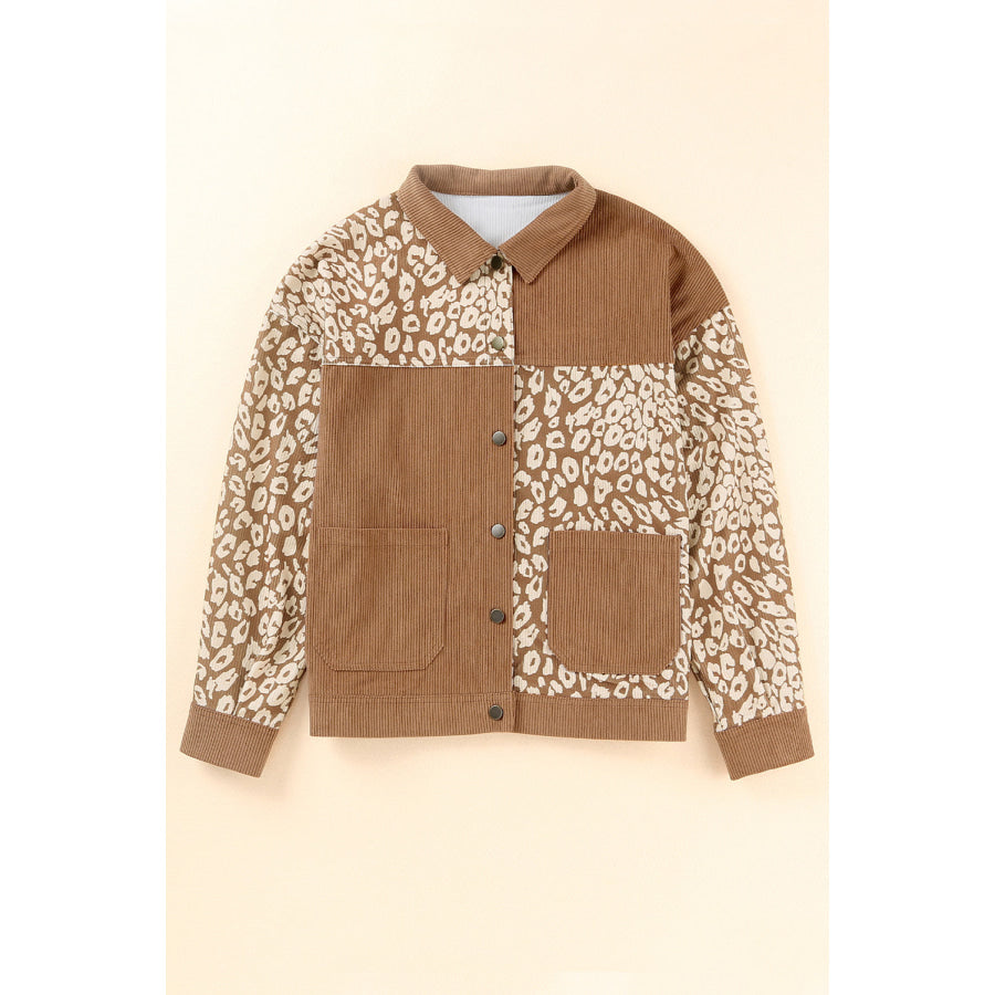 Leopard Button Up Drop Shoulder Jacket Apparel and Accessories