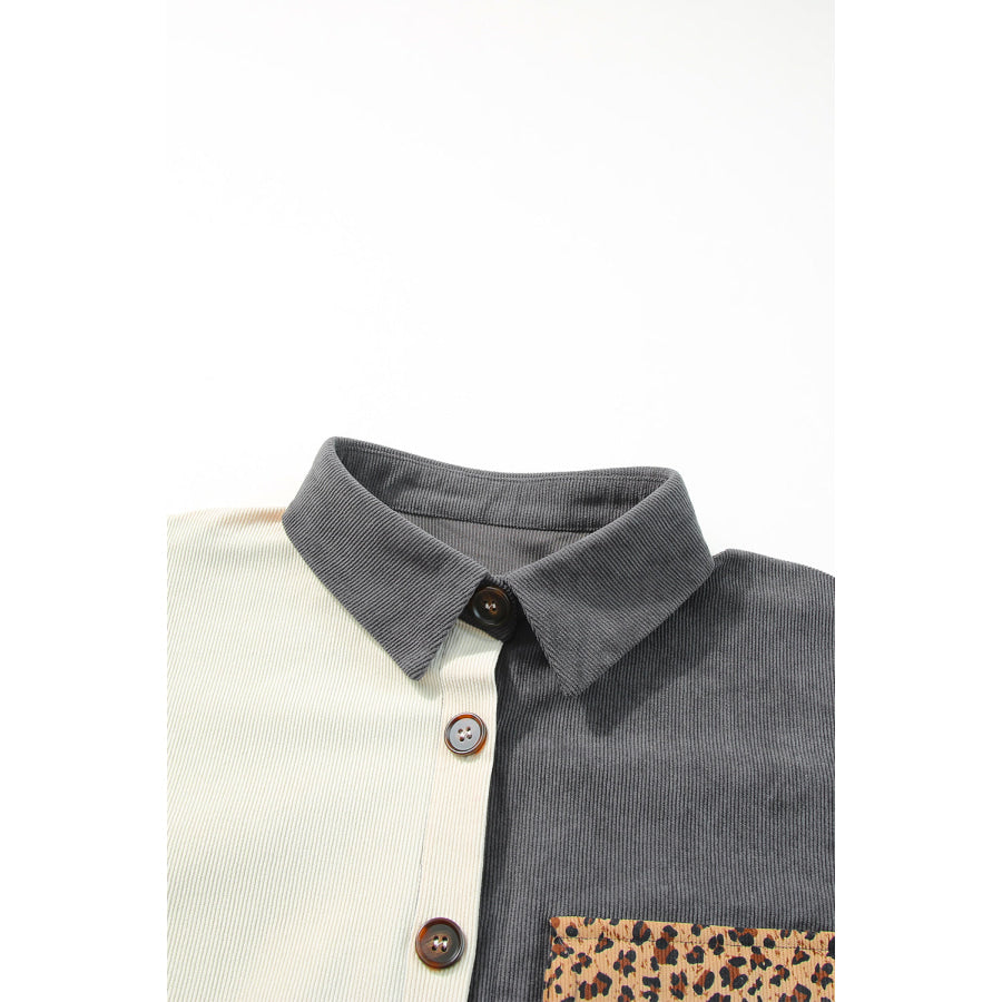 Leopard Button Up Drop Shoulder Jacket Apparel and Accessories