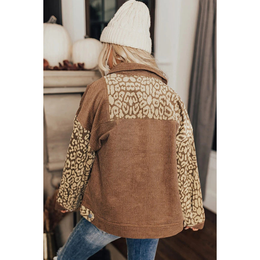 Leopard Button Up Drop Shoulder Jacket Apparel and Accessories