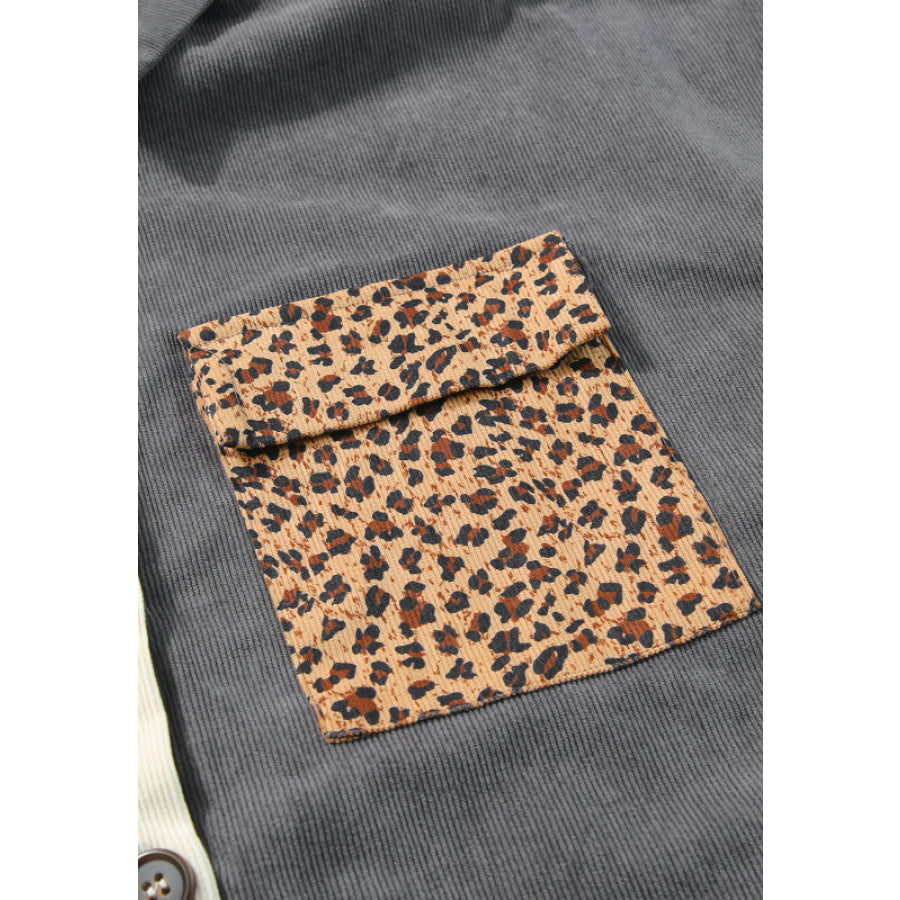 Leopard Button Up Drop Shoulder Jacket Apparel and Accessories