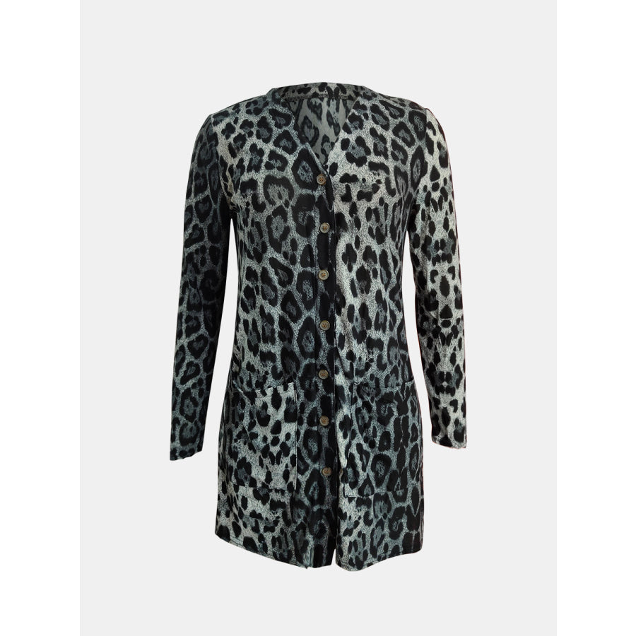 Leopard Button Up Long Sleeve Cardigan Apparel and Accessories