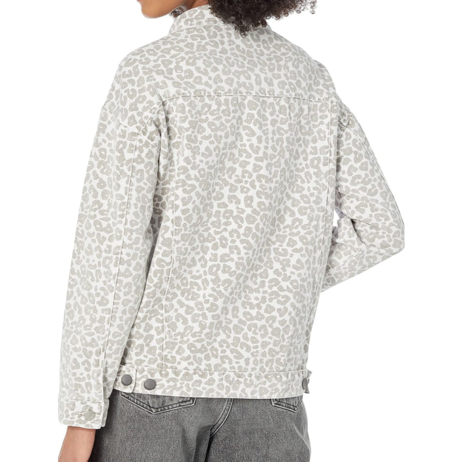 Leopard Button Up Long Sleeve Denim Jacket Apparel and Accessories