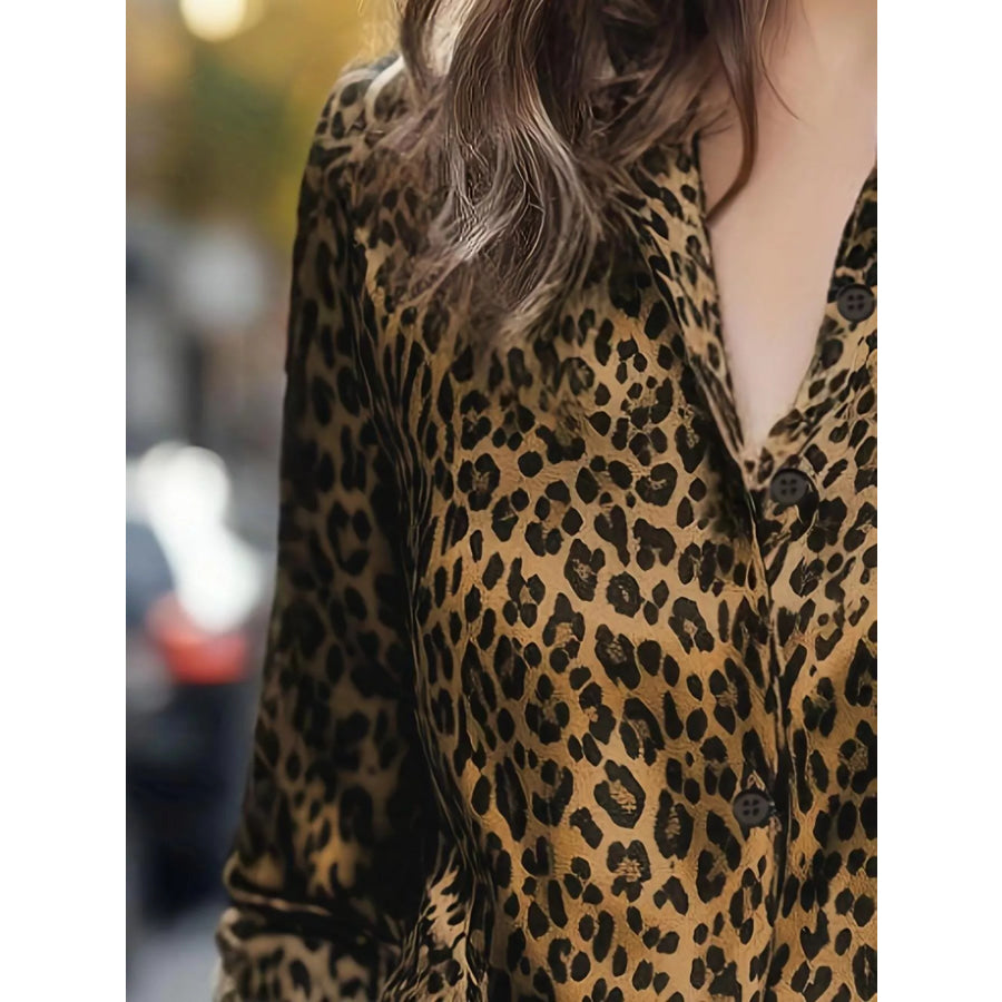 Leopard Button Up Long Sleeve Shirt Apparel and Accessories