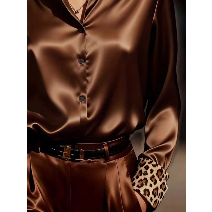Leopard Button Up Long Sleeve Shirt Apparel and Accessories