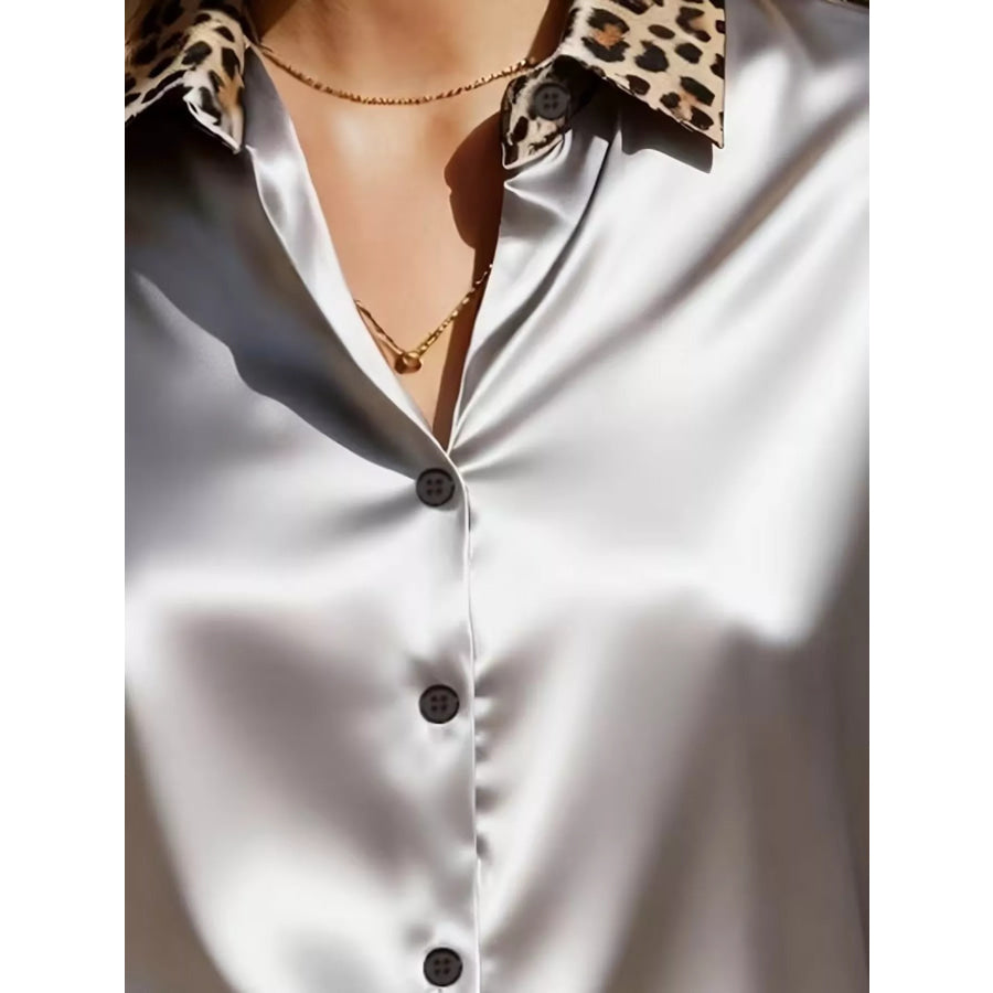 Leopard Button Up Long Sleeve Shirt Apparel and Accessories