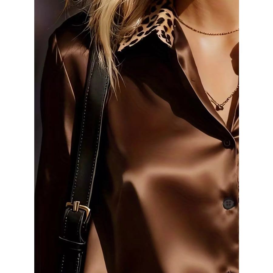 Leopard Button Up Long Sleeve Shirt Apparel and Accessories