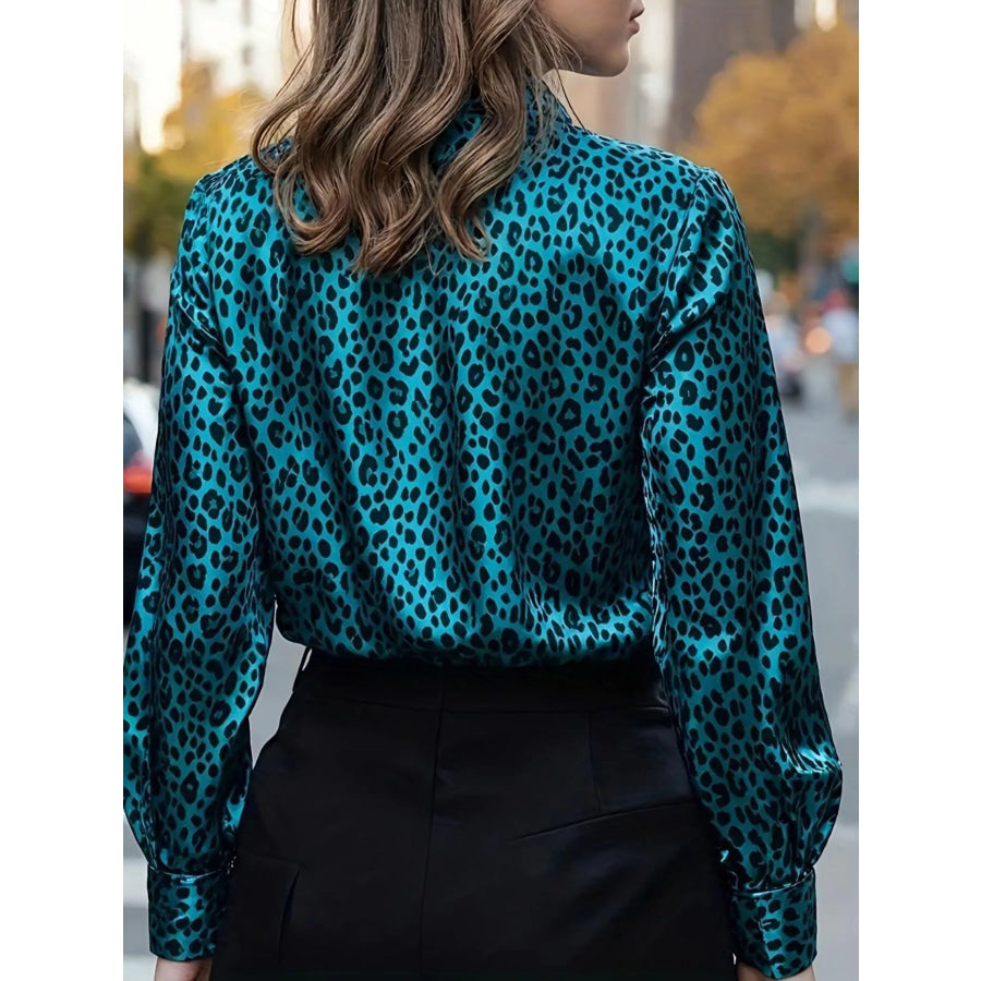 Leopard Button Up Long Sleeve Shirt Apparel and Accessories