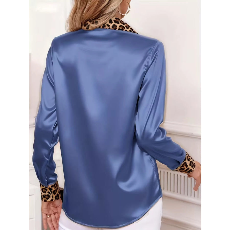 Leopard Button Up Long Sleeve Shirt Apparel and Accessories