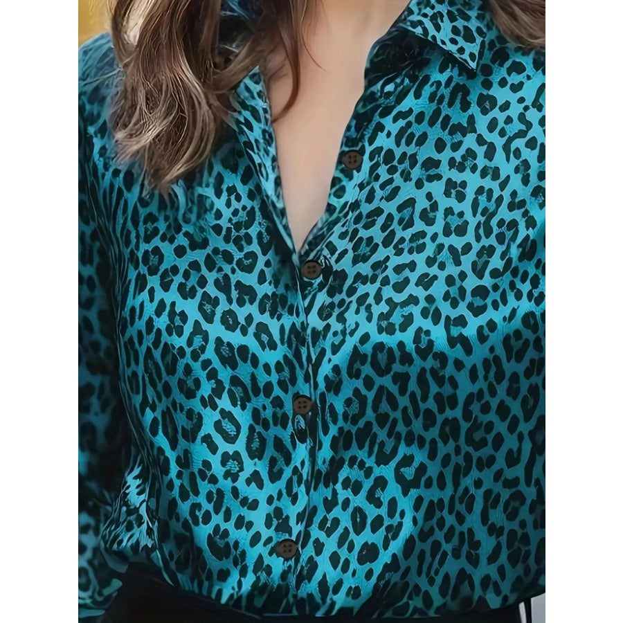 Leopard Button Up Long Sleeve Shirt Apparel and Accessories