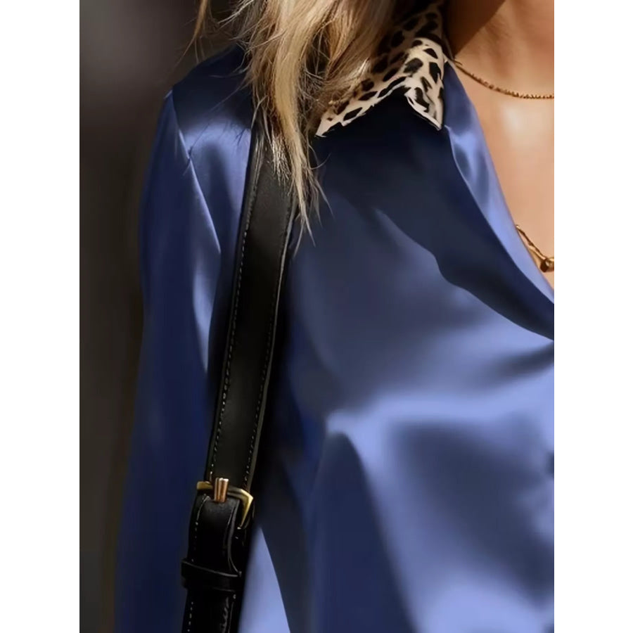 Leopard Button Up Long Sleeve Shirt Apparel and Accessories