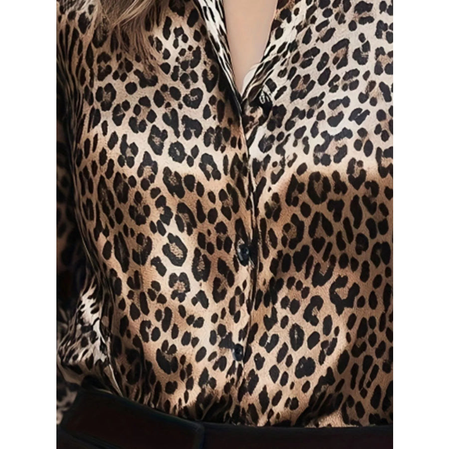 Leopard Button Up Long Sleeve Shirt Apparel and Accessories