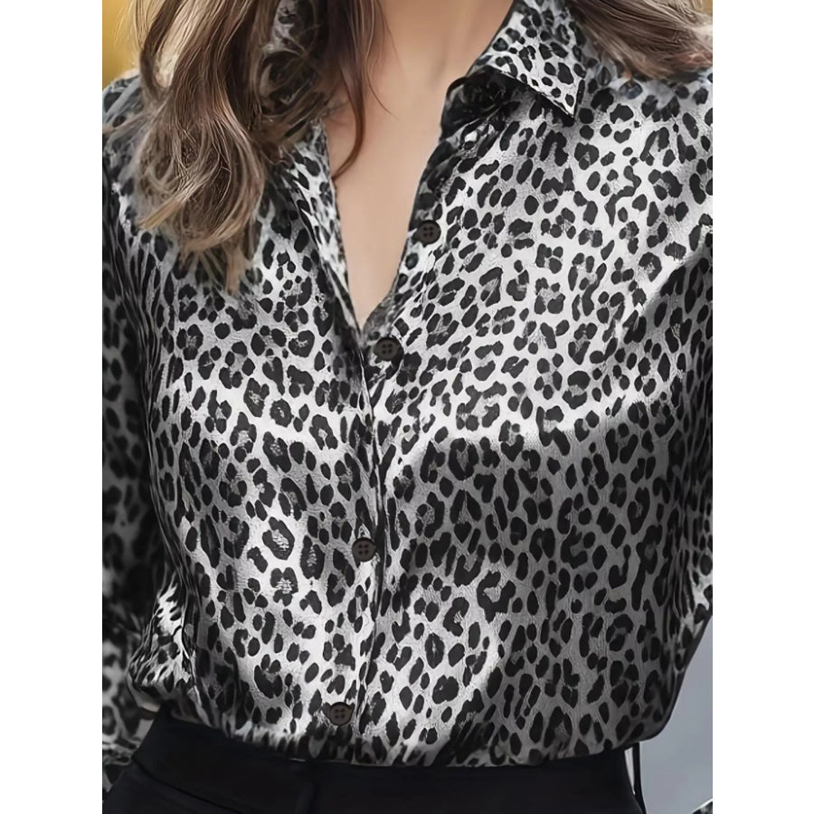 Leopard Button Up Long Sleeve Shirt Apparel and Accessories