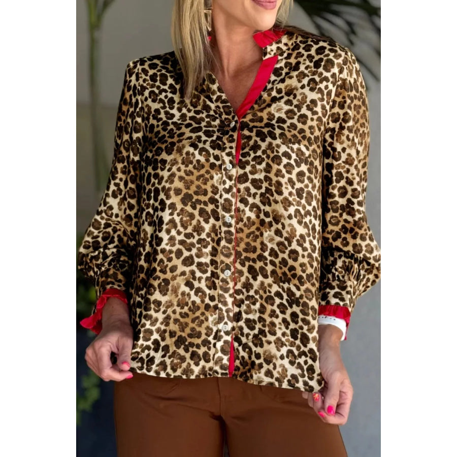 Leopard Button Up Long Sleeve Shirt Apparel and Accessories