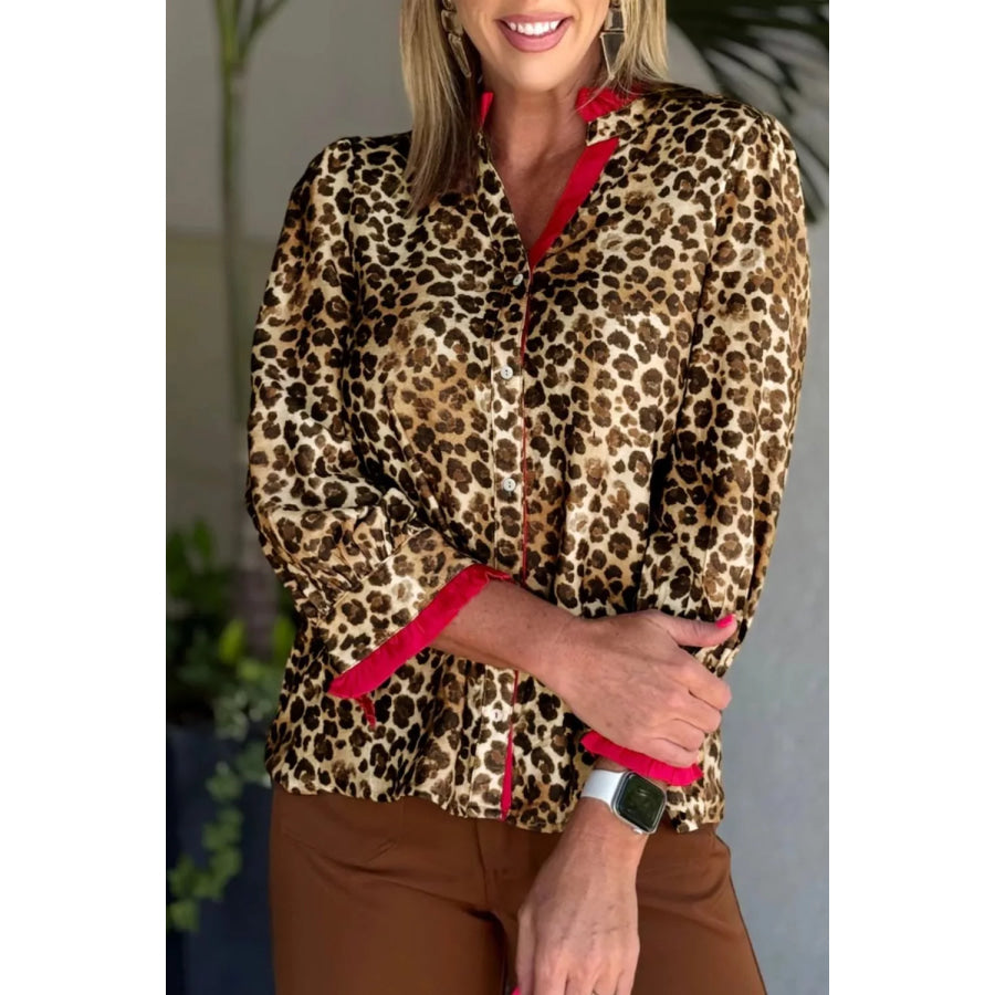 Leopard Button Up Long Sleeve Shirt Apparel and Accessories