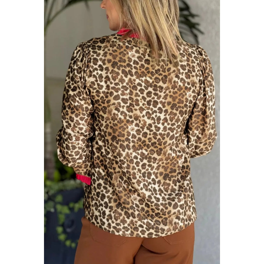 Leopard Button Up Long Sleeve Shirt Apparel and Accessories