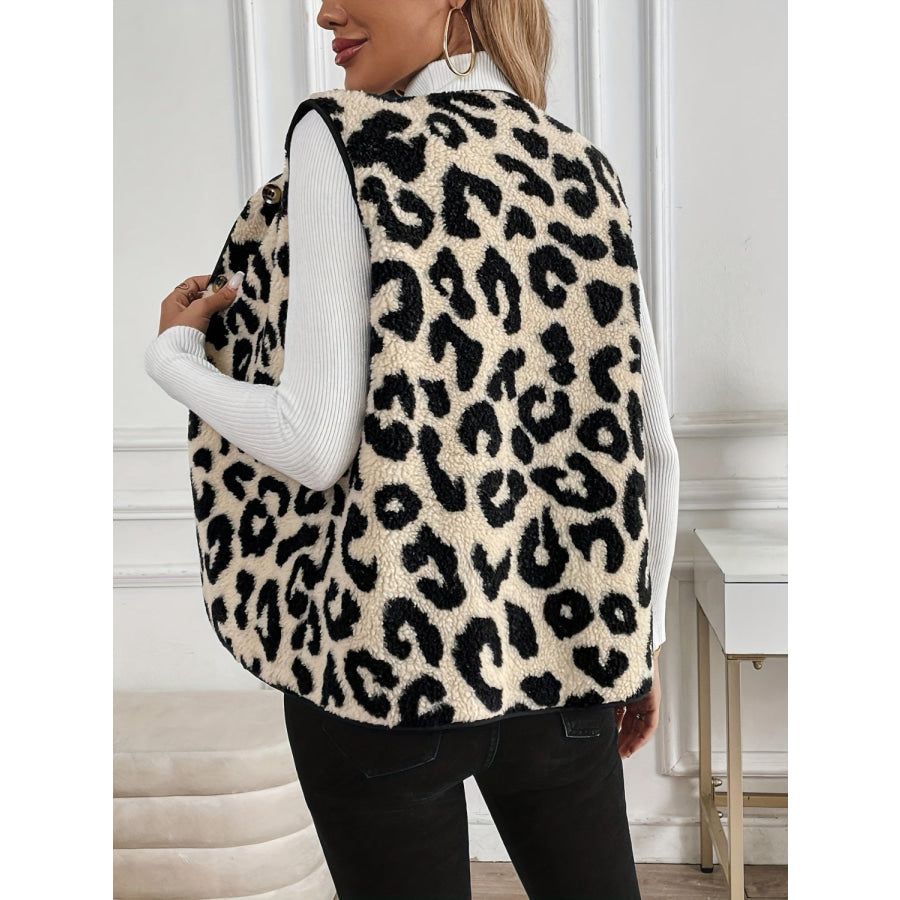 Leopard Button Up Sherpa Vest Apparel and Accessories