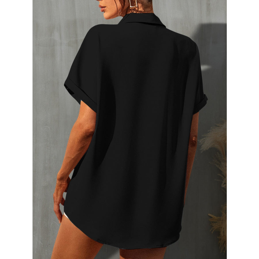 Leopard Button Up Short Sleeve Shirt Black / S Apparel and Accessories