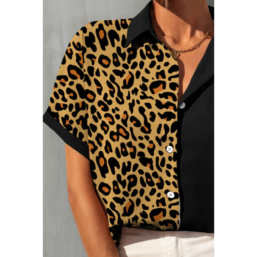 Leopard Button Up Short Sleeve Shirt Apparel and Accessories