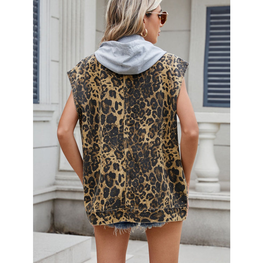 Leopard Buttton Up Denim Vest Apparel and Accessories