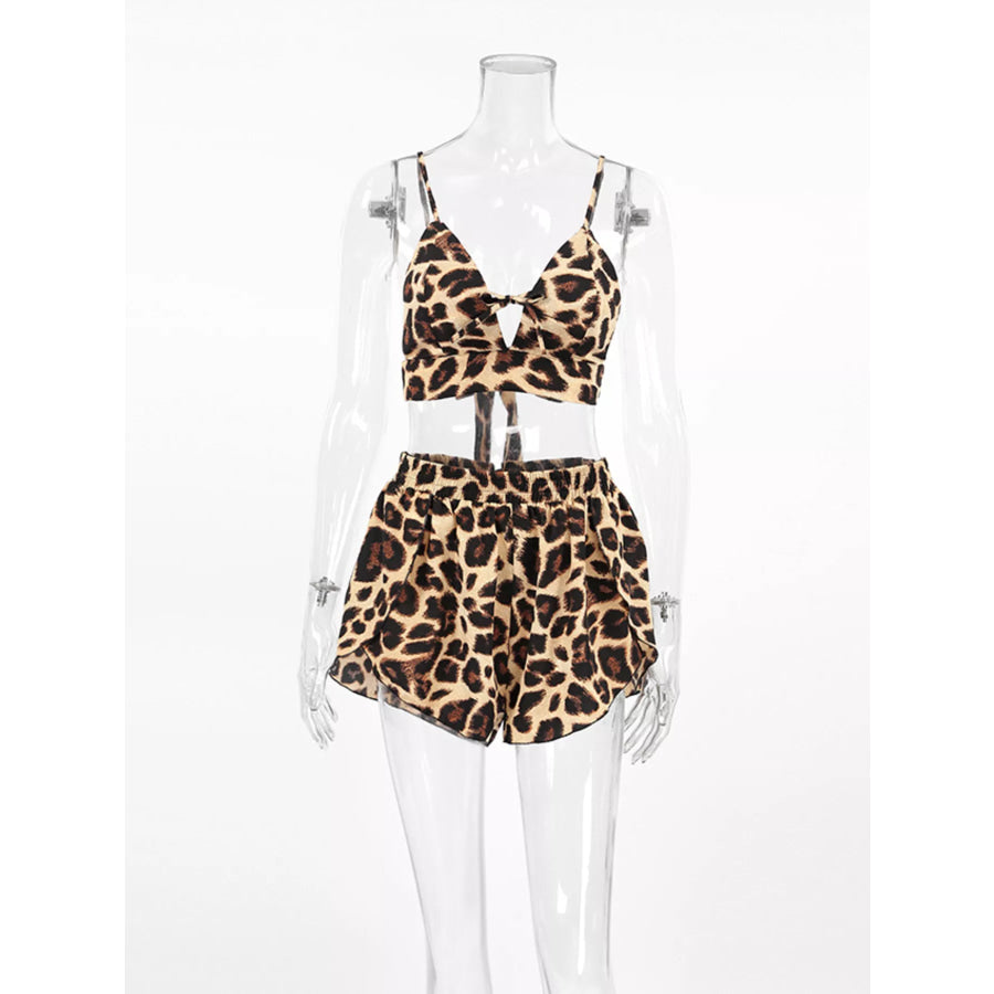 Leopard Cami & Cardigan and Shorts Three-Piece Lounge Set Apparel and Accessories