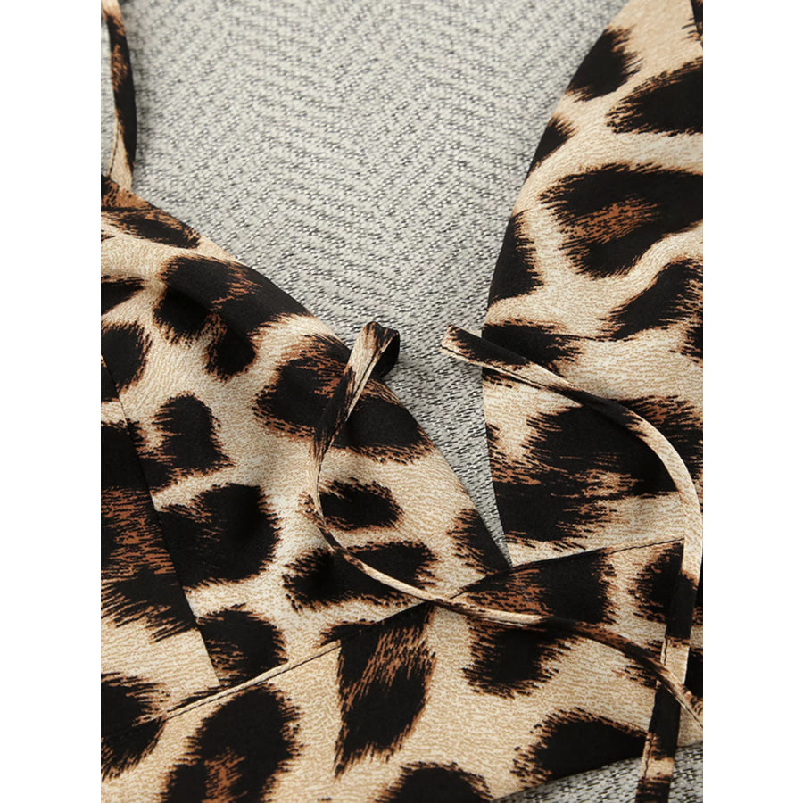 Leopard Cami & Cardigan and Shorts Three-Piece Lounge Set Apparel and Accessories
