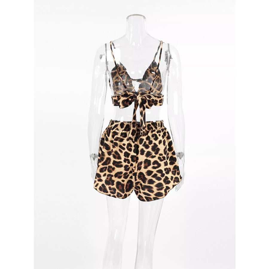 Leopard Cami & Cardigan and Shorts Three-Piece Lounge Set Apparel and Accessories