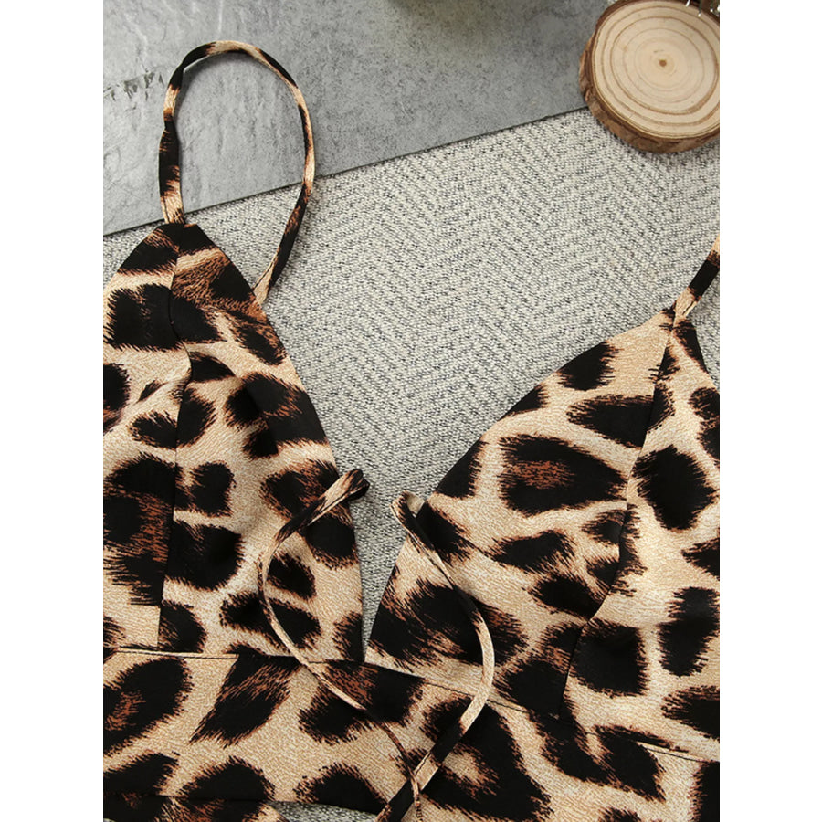 Leopard Cami & Cardigan and Shorts Three-Piece Lounge Set Apparel and Accessories
