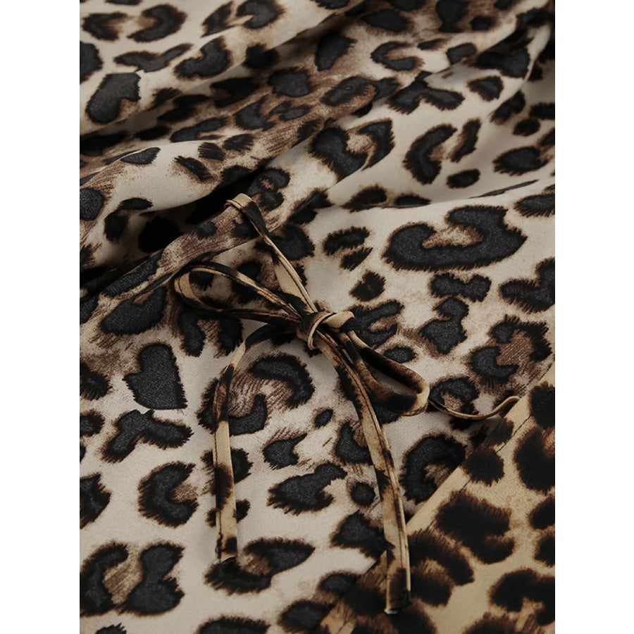 Leopard Cardigan and Wide Leg Pants Lounge Set Apparel and Accessories