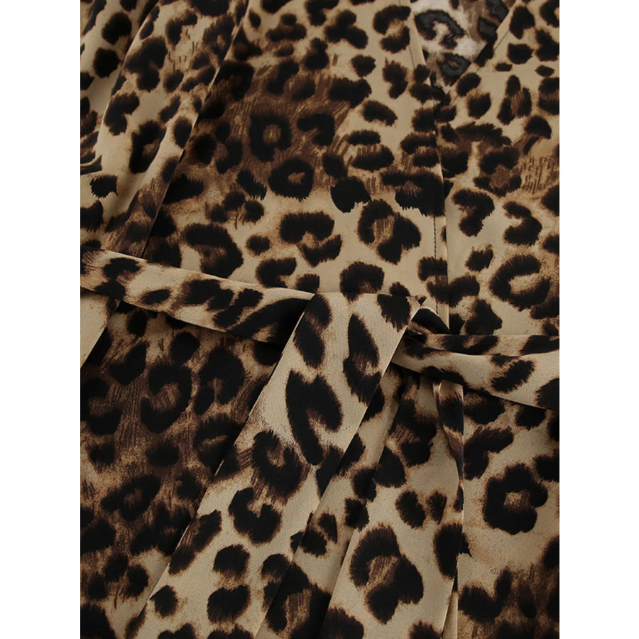Leopard Cardigan and Wide Leg Pants Lounge Set Apparel and Accessories