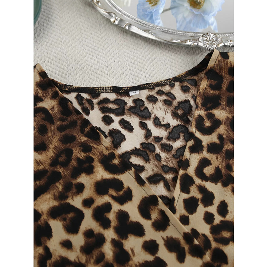 Leopard Cardigan and Wide Leg Pants Lounge Set Apparel and Accessories