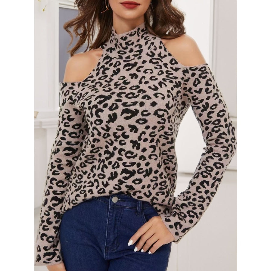 Leopard Cold-Shoulder Sweater Dust Storm / S