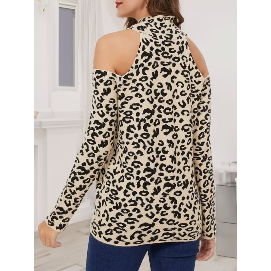 Leopard Cold-Shoulder Sweater